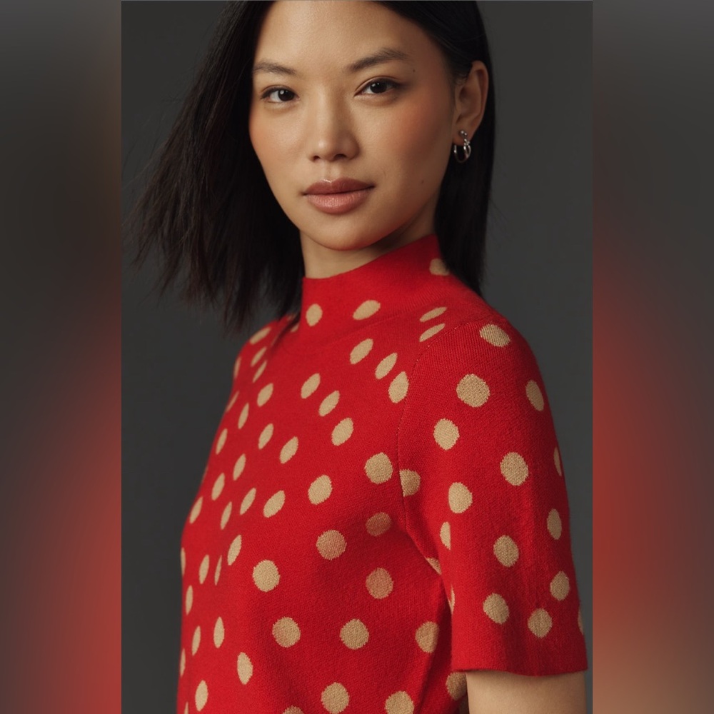 ✨ Anthropologie Nina Short-Sleeve Mock-Neck Mod Mini Dress Sz XLP - Picture 3 of 12